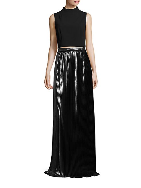 Aidan Mattox - Two-Piece Ponte Cropped Top & Pleated Metallic Skirt