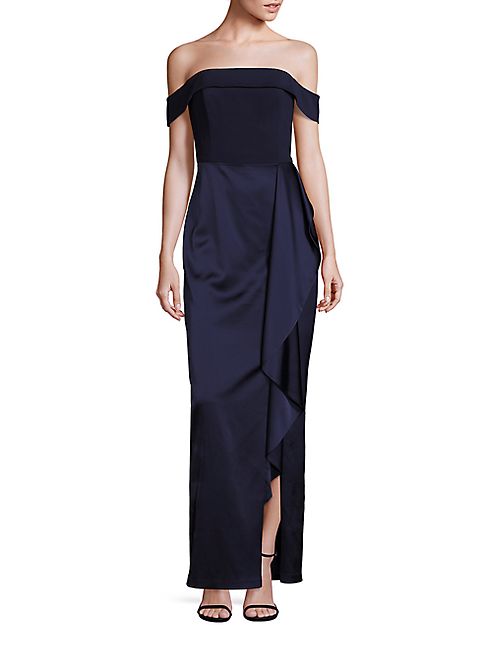 Laundry by Shelli Segal - Platinum Off-the-Shoulder Satin Gown