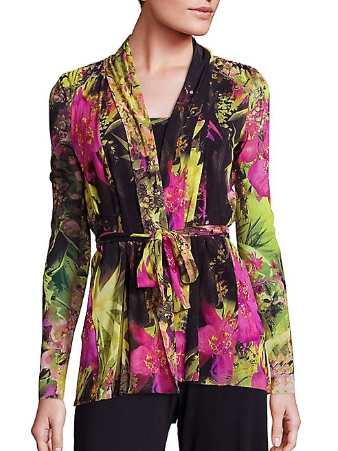 Fuzzi - Tropical Floral-Print Belted Cardigan