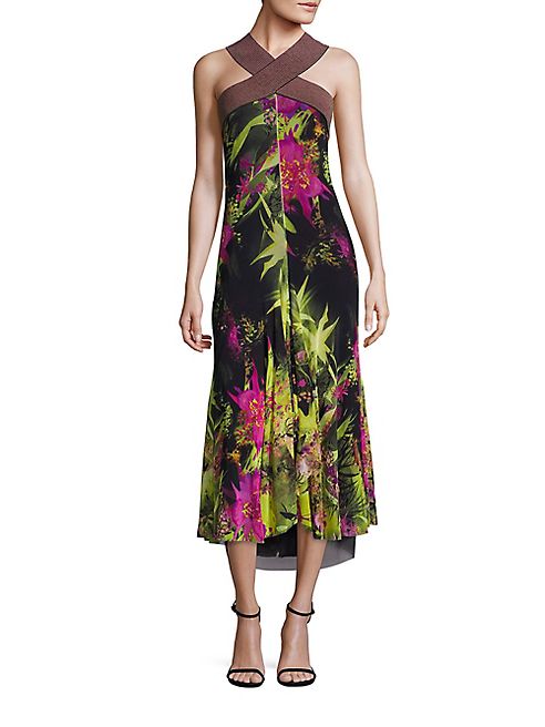 Fuzzi - Tropical Floral Print Halter Dress