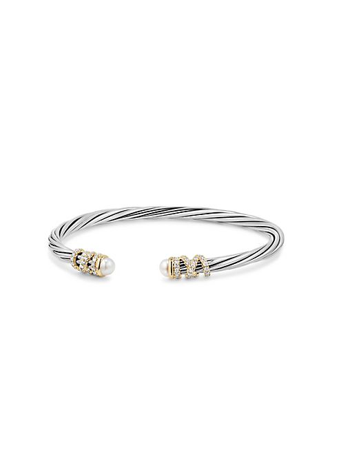 David Yurman - Helena End Station Bracelet with Diamonds, 4MM Cultured Freshwater Pearls and 18K Gold