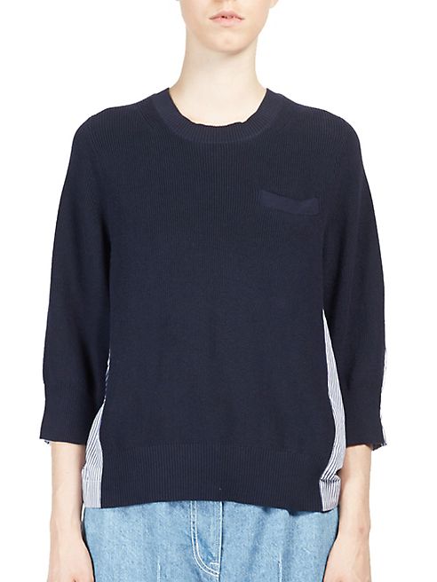 Sacai - Stripe-Paneled Cotton Knit Pullover