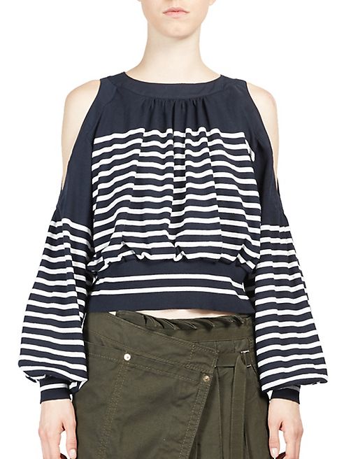 Sacai - Cold-Shoulder Cotton Knit Pullover