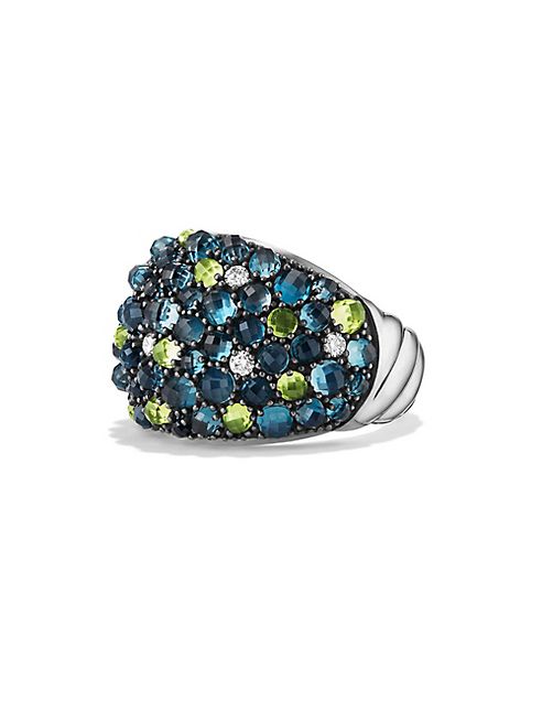 David Yurman - Osetra Mosaic Dome Ring with Diamonds, Hampton Blue Topaz and Peridot