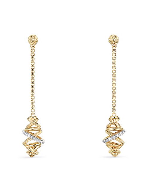 David Yurman - Crossover Chain Drop Earrings with Diamonds in 18K Gold