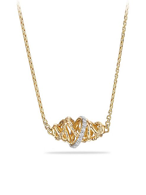 David Yurman - Crossover Single Station Necklace with Diamonds in 18K Gold