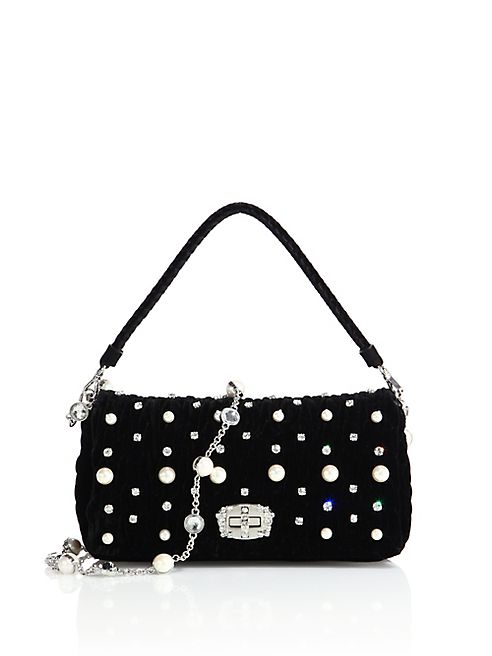 Miu Miu - Crystal-Strap Jeweled Matelassé Velvet Pochette