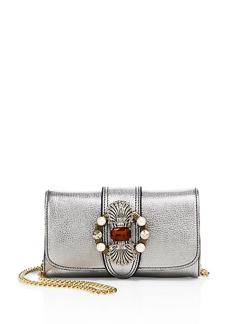 Miu Miu - Crystal-Embellished Madras Metallic Leather Shoulder Bag