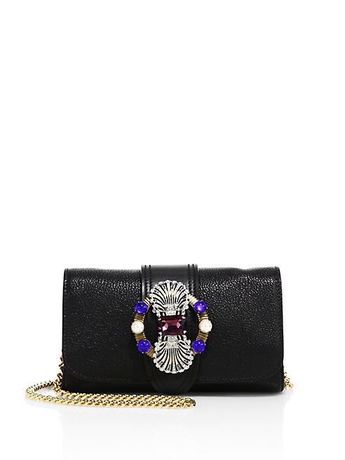 Miu Miu - Crystal-Embellished Madras Leather Chain Crossbody Bag