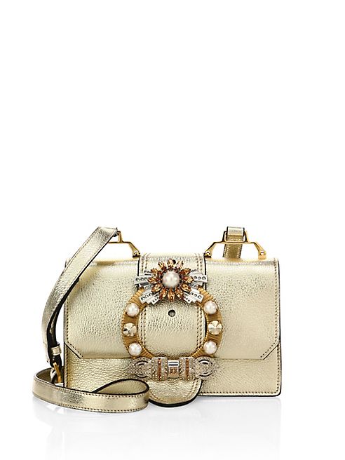 Miu Miu - Crystal-Embellished Madras Metallic Leather Shoulder Bag