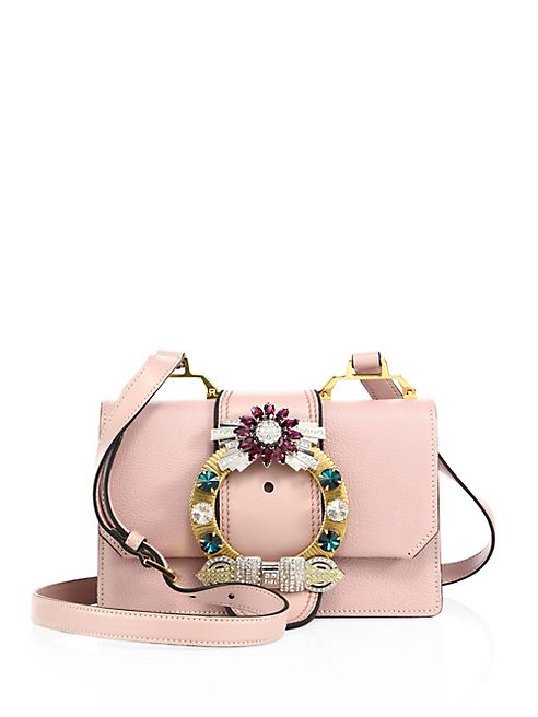 Miu Miu - Crystal-Embellished Madras Leather Shoulder Bag