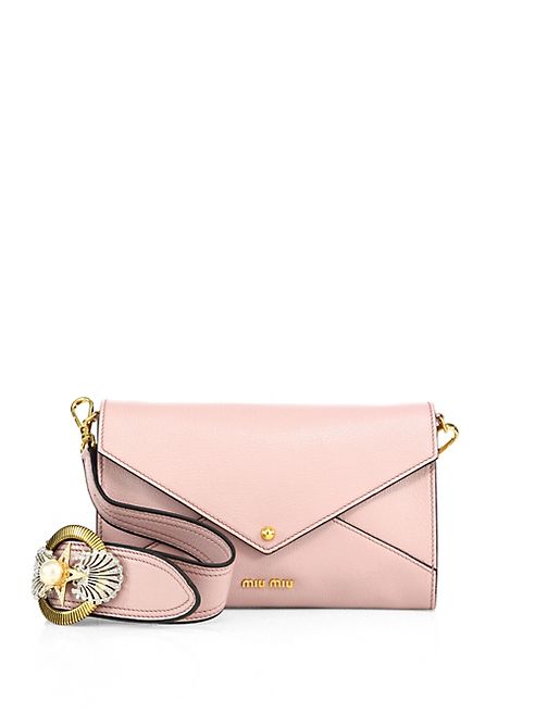 Miu Miu - Madras Leather Envelope Crystal-Buckle Shoulder Bag