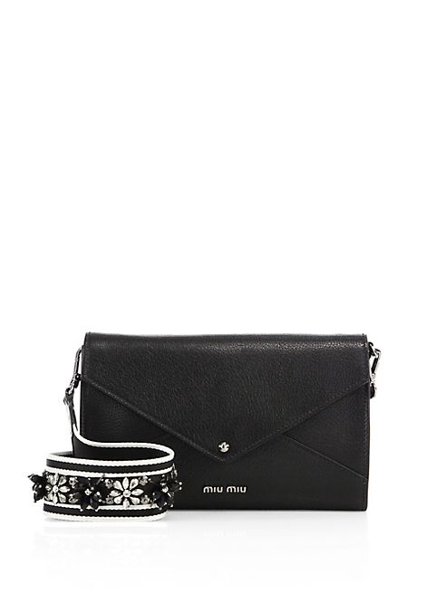 Miu Miu - Crystal-Strap Madras Leather Shoulder Bag