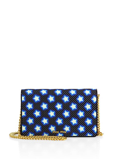 Miu Miu - Star-Print Denim Chain Crossbody Bag