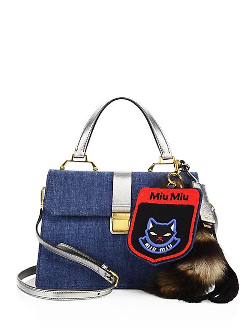 Miu Miu - Denim, Metallic Leather & Fur Satchel