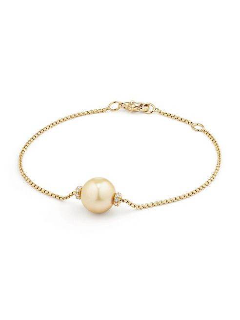 David Yurman - Solari Single Station Bracelet in 18K Gold with Diamonds and South Sea Yellow Pearl