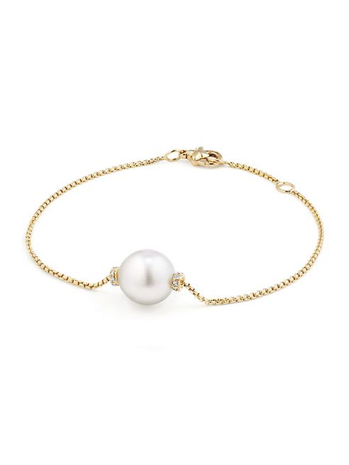 David Yurman - Solari Single Station Bracelet in 18K Gold with Diamonds and South Sea White Pearl