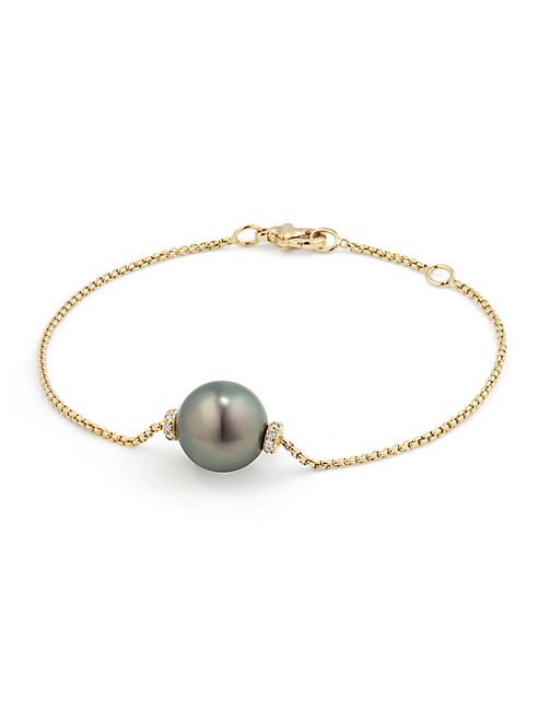 David Yurman - Solari Single Station Bracelet in 18K Gold with Diamonds and Tahitian Grey Pearl