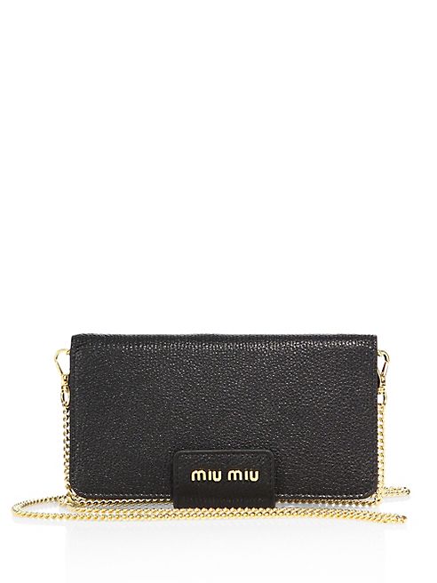 Miu Miu - Madras Leather Chain Phone Wallet