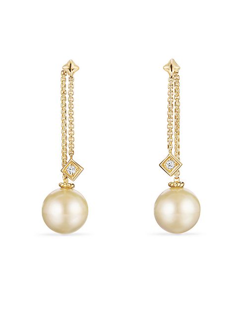 David Yurman - Solari Drop Earrings in 18k Gold with Diamonds and South Sea Yellow Pearl