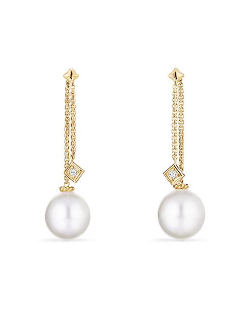 David Yurman - Solari Drop Earrings in 18k Gold with Diamonds and South Sea White Pearl