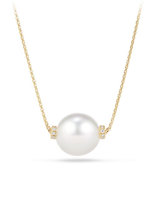 David Yurman - Solari 12MM White Pearl Necklace with Diamonds in 18K Gold