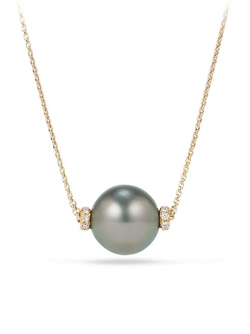 David Yurman - Solari 12MM Tahitian Grey Pearl Necklace with Diamonds in 18K Gold