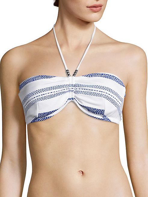 Shoshanna - Striped Cinched Bandeau Bikini Top