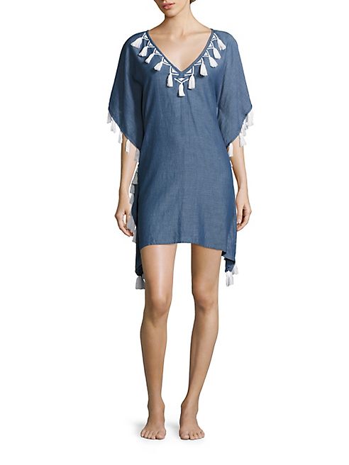 Shoshanna - Geometric Embroidered Chambray Caftan