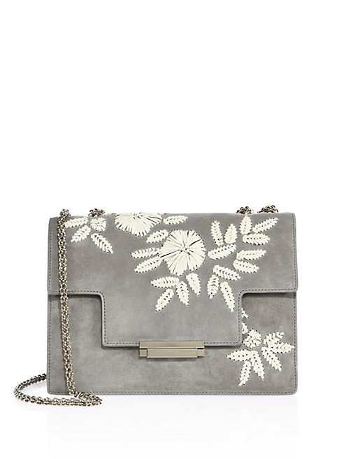 AERIN - Floral-Embroidered Suede Crossbody Bag