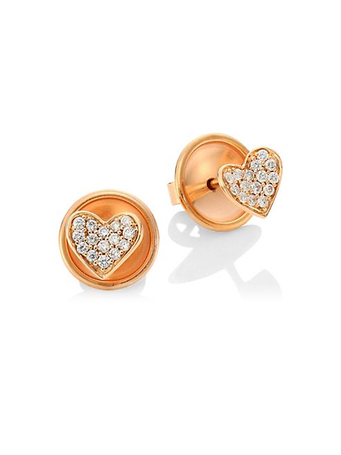 Hueb - Hearts Diamond & 18K Rose Gold Stud Earrings