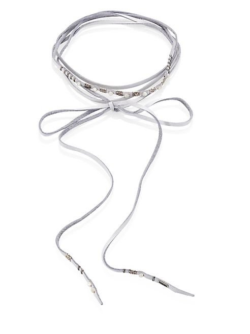 Chan Luu - White Mother-Of-Pearl & Leather Wrap Necklace