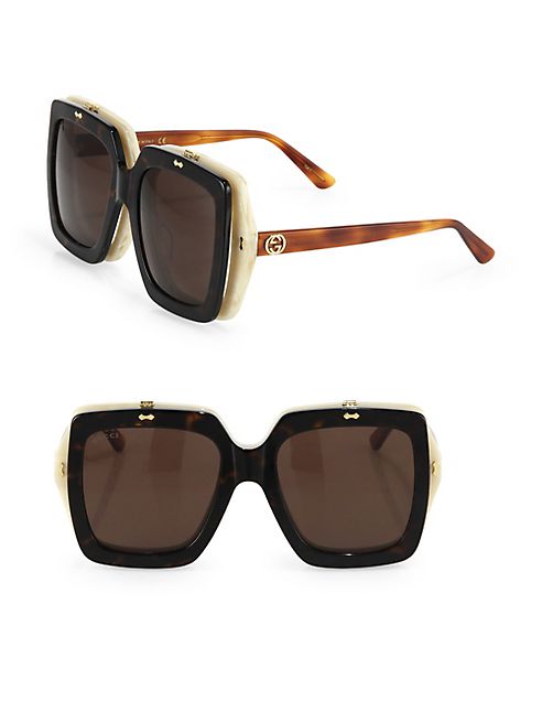 Gucci - 55MM Oversized Square Flip-Up Sunglasses