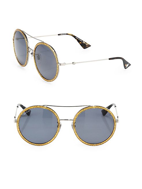 Gucci - 56MM  Double-Bridge Round Glitter Sunglasses