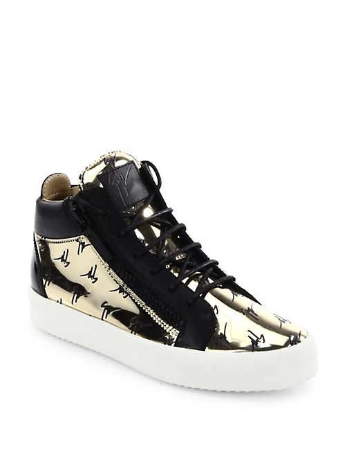 Giuseppe Zanotti - Metallic Logo Embossed Leather Sneakers