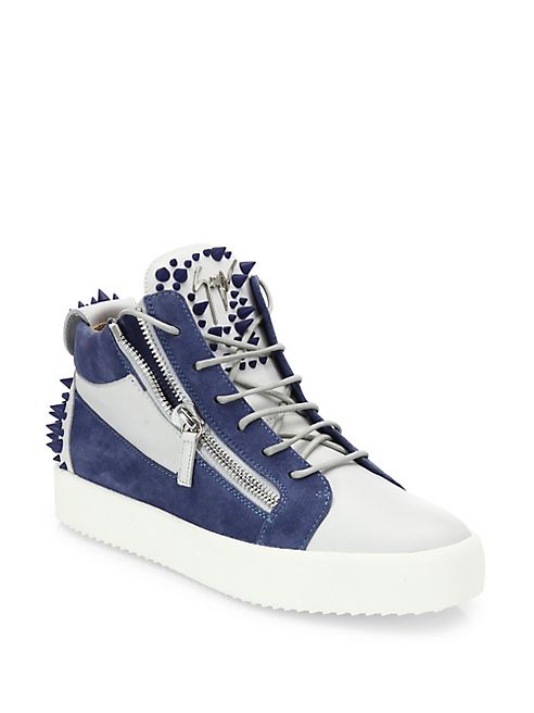 Giuseppe Zanotti - Spiked Leather & Suede Mid-Top Sneakers