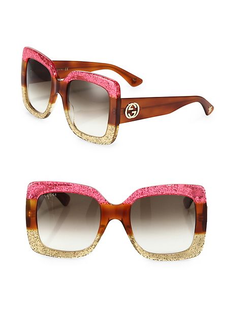 Gucci - 55MM Oversized Square Colorblock Sunglasses