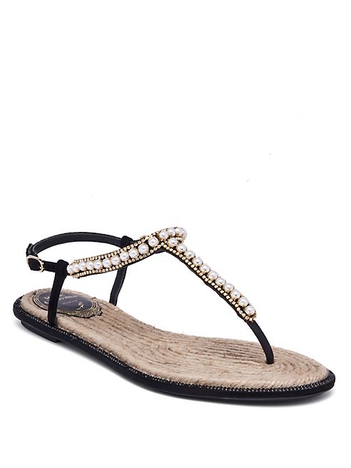 Rene Caovilla - Pearly Leather T-Strap Sandals