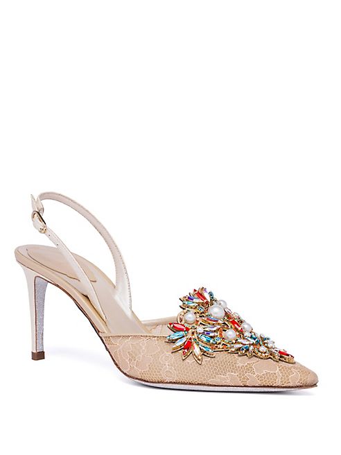 Rene Caovilla - Crystal-Embellished Lace Slingbacks