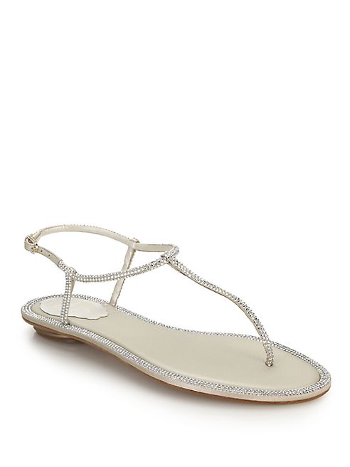 Rene Caovilla - Crystal-Embellished Satin T-Strap Sandals