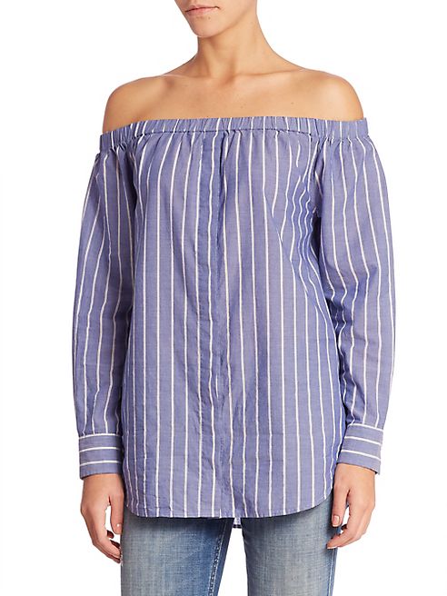 Equipment - Gretchen Yarn Dyed Striped Off-The-Shoulder Top