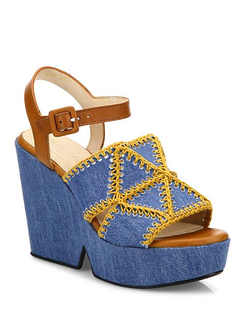 Robert Clergerie - Dochett Denim Platform Wedge Sandals