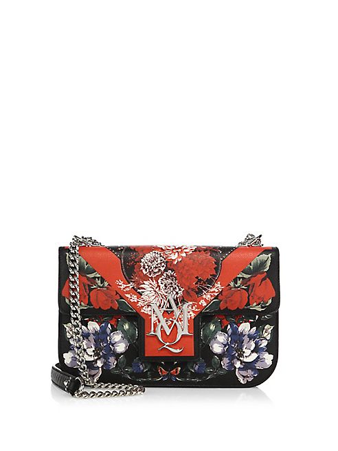 Alexander McQueen - Floral-Print Insignia Leather Chain Satchel