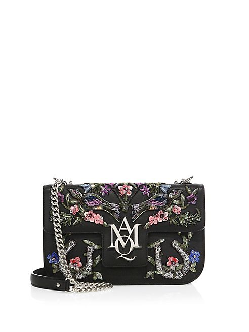 Alexander McQueen - Insignia Floral-Embroidered Leather Chain Satchel