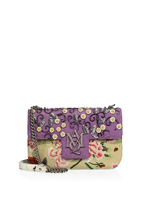 Alexander McQueen - Insignia Floral-Embroidered Leather Chain Satchel