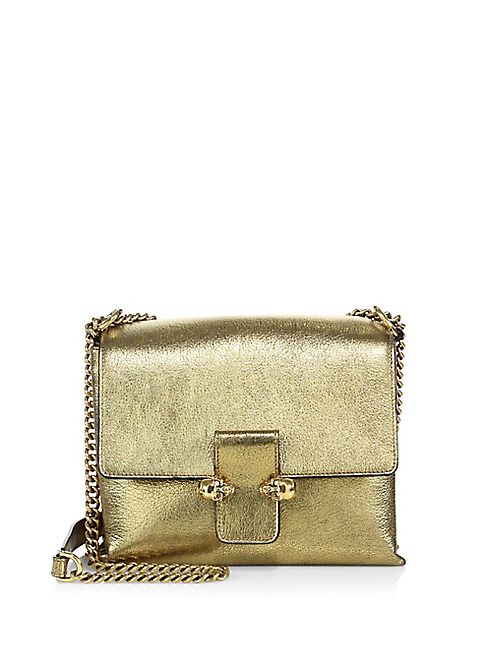 Alexander McQueen - Twin Skull Metallic Leather Chain Crossbody Bag