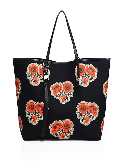 Alexander McQueen - Skull Open Rose-Print Canvas Shopper