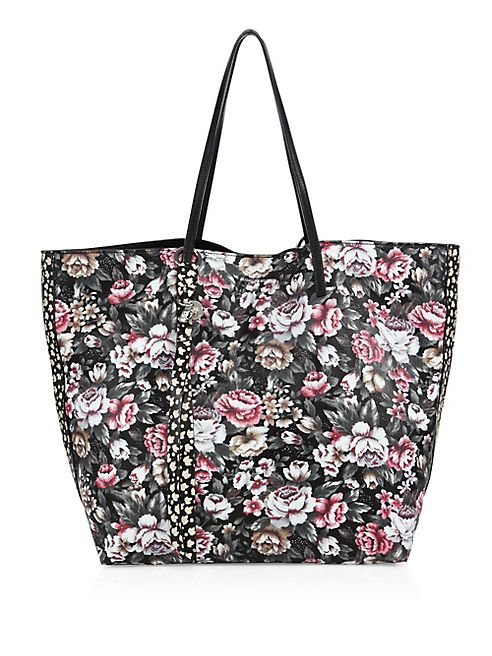 Alexander McQueen - Skull Floral-Print Leather Open Shopper