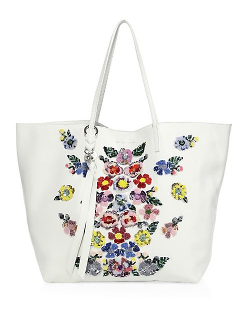 Alexander McQueen - Skull Floral-Embroidered Leather Open Shopper