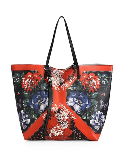 Alexander McQueen - Skull Floral-Print Leather Open Shopper